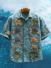 SweetChair Men's Embroidered Sea Life Turtle Vacation Shirt
