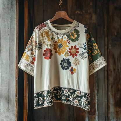 SweetChair Vintage Ethnic Lace Floral Linen Men's T-shirt