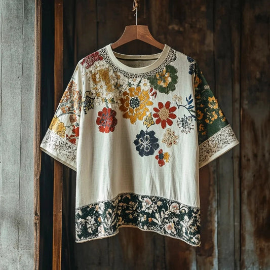 SweetChair Vintage Ethnic Lace Floral Linen Men's T-shirt