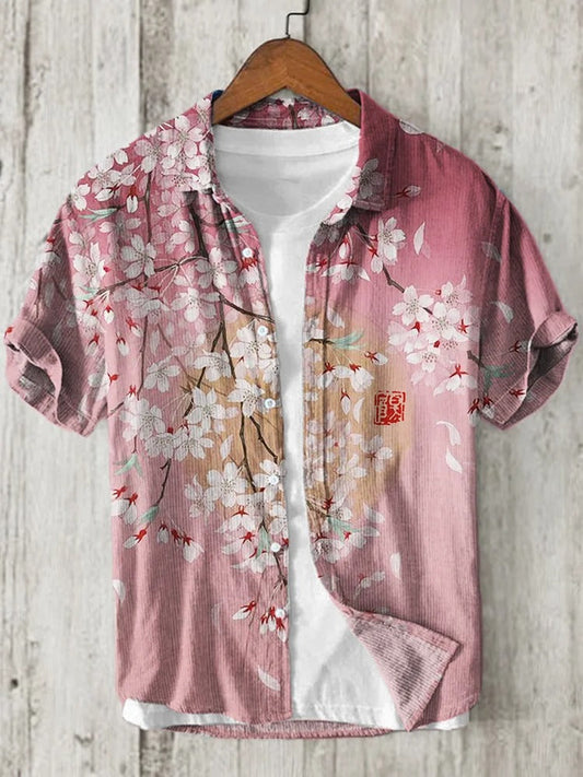 SweetChair Cherry Blossom Full Moon Japanese Art Linen Blend Shirt