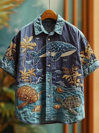 SweetChair Men's Embroidered Sea Life Whale Vacation Shirt