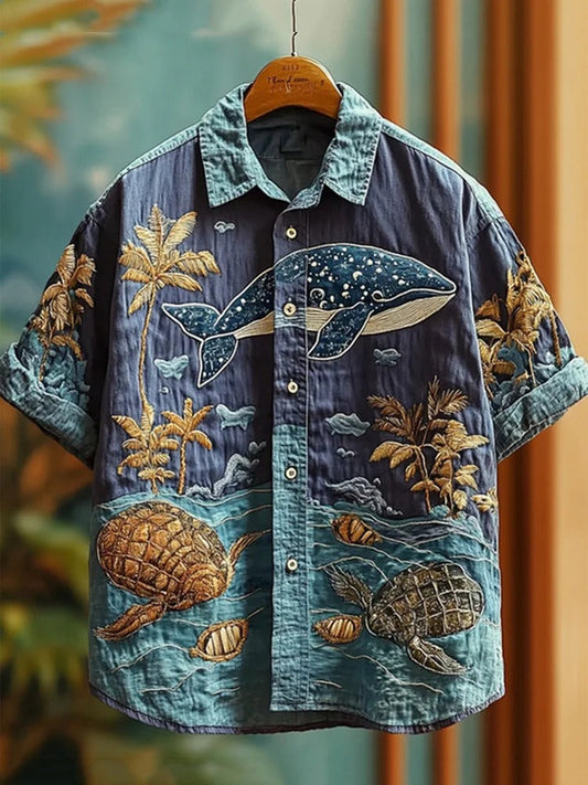 SweetChair Men's Embroidered Sea Life Whale Vacation Shirt
