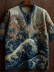 SweetChair Sea Waves & Dragons Japanese Embroidered Linen Shirt