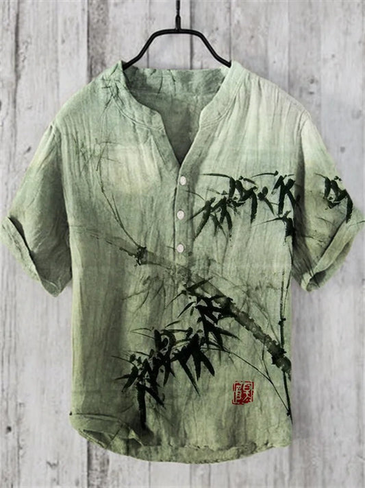 SweetChair Bamboo Forest & Moon Japanese Art Linen Blend Shirt