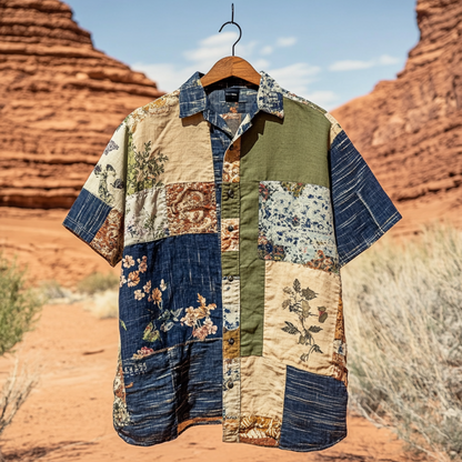 SweetChair Men's Applique Patchwork Art Casual Shirt