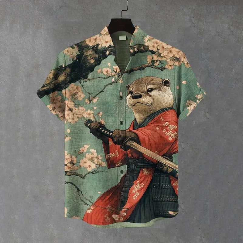 SweetChair Men's Otter Warrior Training Art Print Casual Shirt