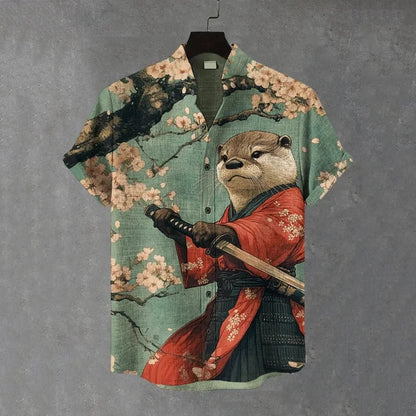 SweetChair Men's Otter Warrior Training Art Print Casual Shirt