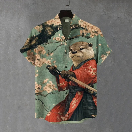 SweetChair Men's Otter Warrior Training Art Print Casual Shirt