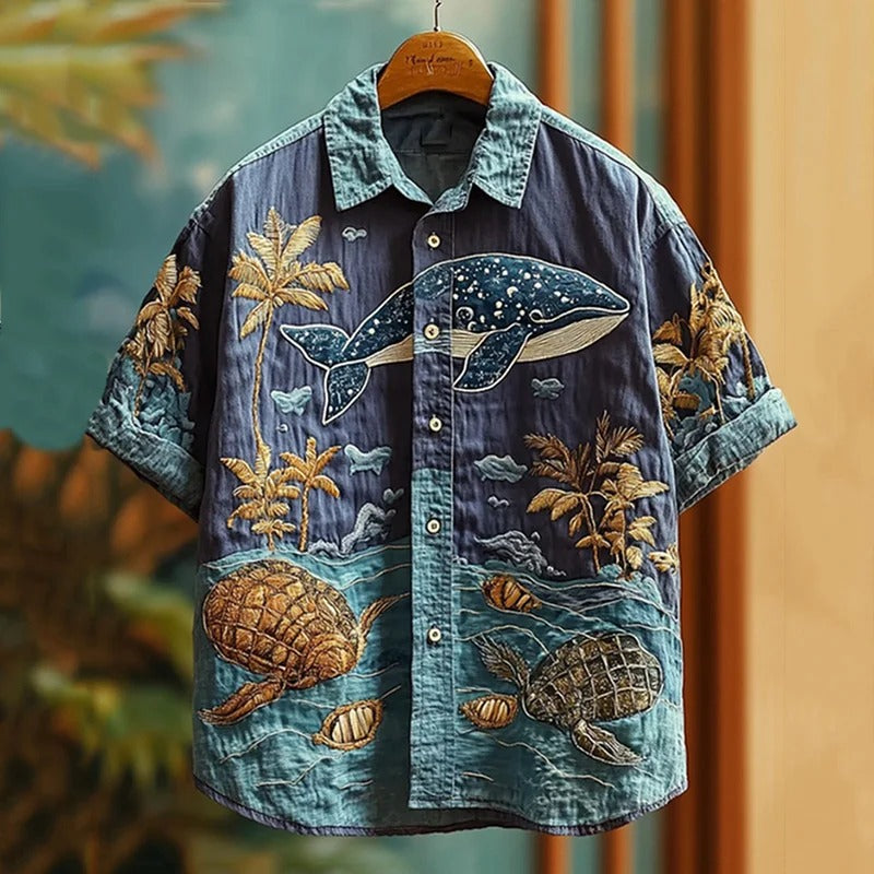 SweetChair Men's Embroidered Sea Life Whale Vacation Shirt
