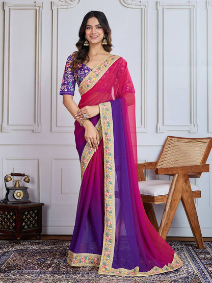 Dual Color Digital Printed Georgette Saree