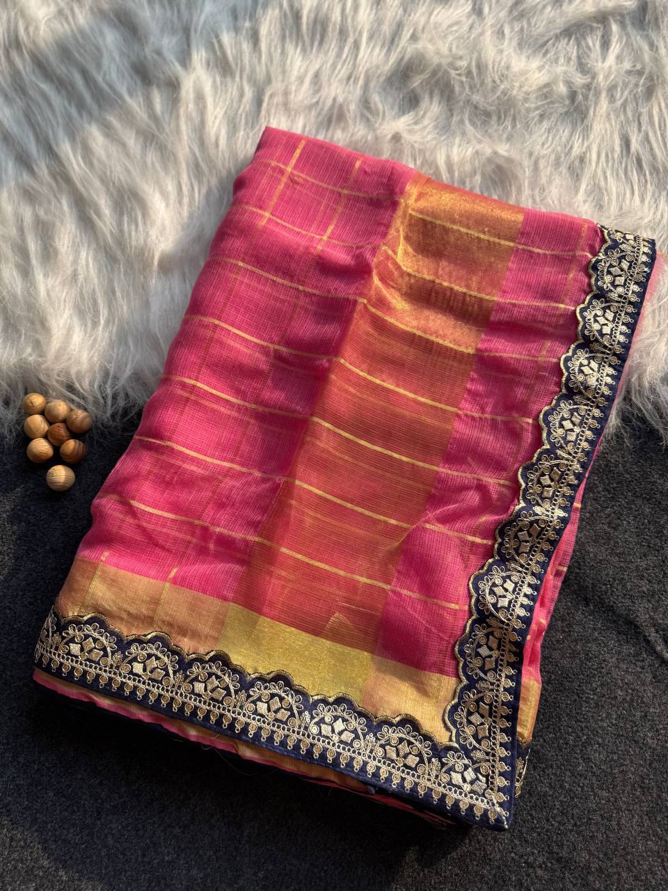 Pink Kota Doriya Zari Chex Saree