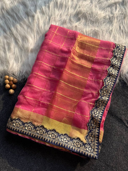 Pink Kota Doriya Zari Chex Saree