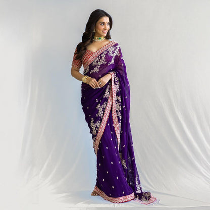 Purple Bollywood Style Georgette Saree | Clone Design