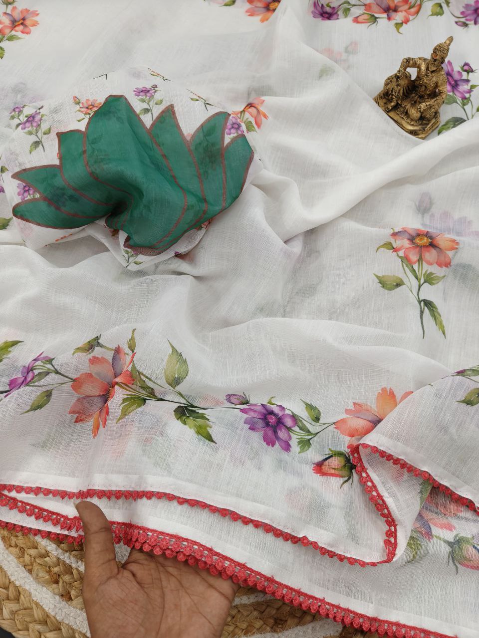 Floral Digital Printed Linen Saree