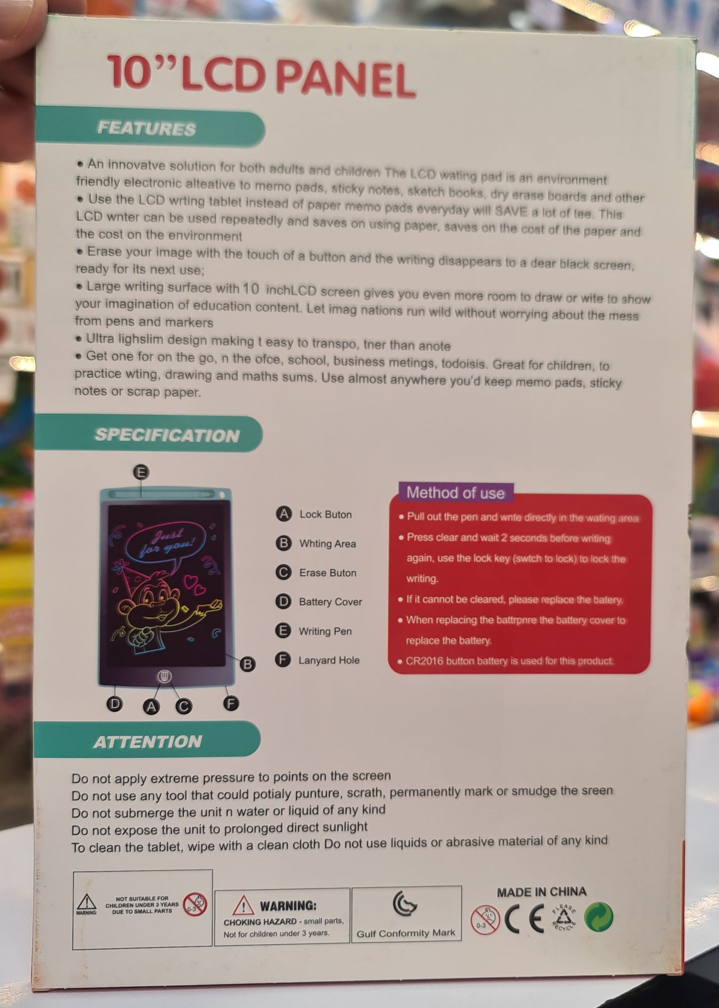 Led panel writing tablet colourful 10 inches